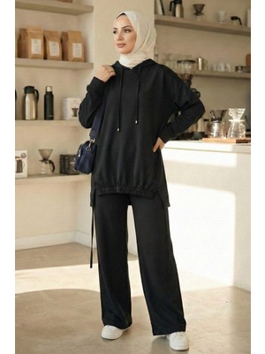İlkimay.com Kapüşonlu Tunik Pantolon Takım 1682 - Siyah