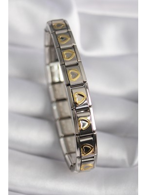DS LLC 316L Çelik Gümüş Renk Gold Kalp Işleme Nomination Model Kadın Bileklik - TJ-BB6481 Iegtgrs-34