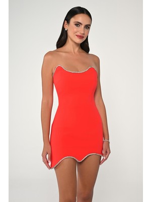 ALFABETA Kadın Normal Belli Mini Boy Günlük Turuncu Abiye & Mezuniyet Elbisesi AB6236-TURUNCU