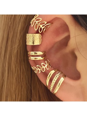 Aylis 5 Parça Şık Deliksiz Kulak Kelepçesi Seti Küpe