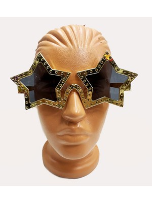 İlk El Grup Yıldız Şekilli Parlak Metalize Parti Gözlüğü Altın Renk 16X7 cm Iegtgrs-34