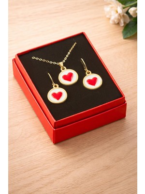 İlkyaz Fashion Kalp Mineli Kutulu Kolye Set