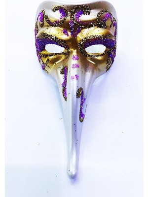 İlk El Grup Fuşya Renk Işlemeli Seramik Malzemeden Imal Venedik Uzun Maske Magnet Iegtgrs-34