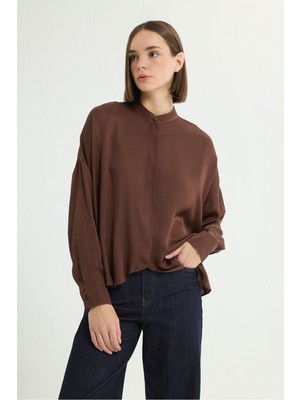Love My Body Hakim Yaka Düğmeli Gömlek Kahve 130L9777000
