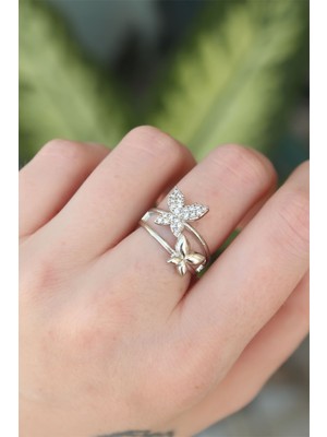 DS LLC Pirinç Gümüş Renk Ayarlanabilir Zirkon Taşlı Yüzük - TJ-BYK3189 Iegtgrs-34