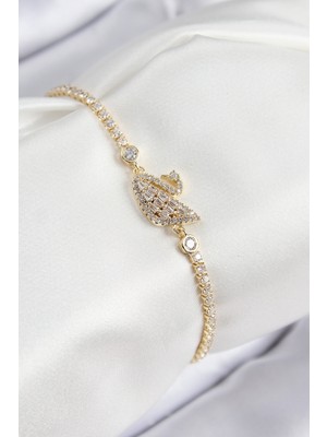DS LLC Pirinç Zirkon Taşlı Kuğu Model Gold Renk Kadın Bileklik - TJ-BB7691 Iegtgrs-34