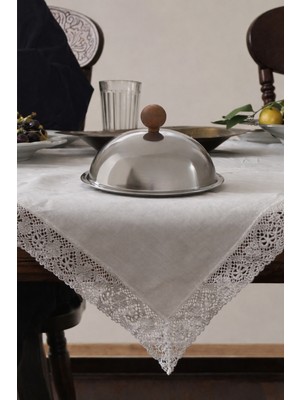 Beige & Stone Ahşap Kulplu Fanus Paslanmaz Çelik Gümüş 18 cm Tabaklı Kek Pasta Sunum Stand Tepsi