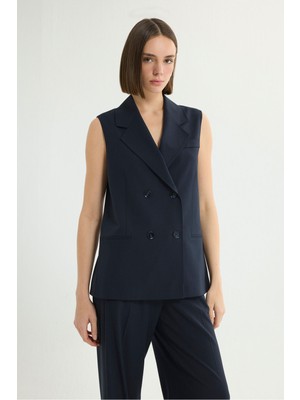 Love My Body Arkası Yırtmaç Detaylı Punto Dikişli Yelek Lacivert 179L9780000