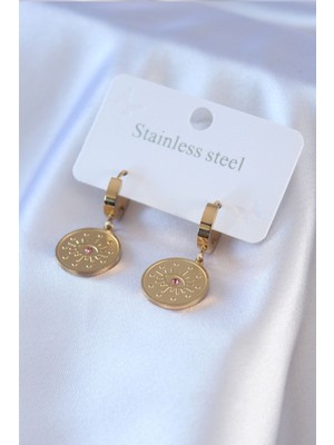 Nuveden 316L Çelik Gold Renk Göz Işleme Zirkon Taş Detay Kadın Küpe - TJ-BKP7702 DIE-RSTG34