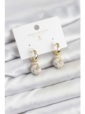 Nuveden Pirinç Gold Renk Topçuk Model Mineli Halka Kadın Küpe - TJ-BKP11636 DIE-RSTG34