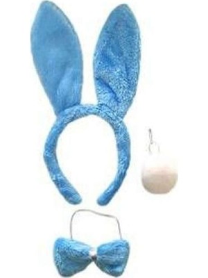 Die Grup Tavşan Kostüm Seti Taç Papyon Ponpon Kuyruk Mavi DIE-RSTG34