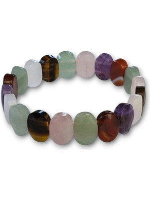 Pozitif Doğal Taş Karışık Taşlı Elastik Bileklik Ametist Akik Aventurin Pembe Kuvars Kaplangözü 452-2