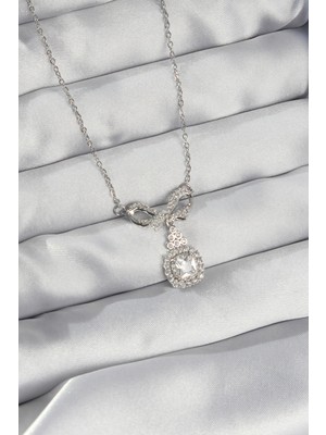 İlk El Grup 316L Çelik Gümüş Renk Fiyonk Detay Zirkon Taşlı Tektaş Kolye - TJ-BKO8924 Iegtgrs-34