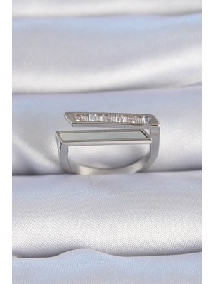 DS LLC Pirinç Gümüş Renk Zirkon Taşlı Beyaz Sedef Detay Kadın Yüzük - TJ-BYK3349 Iegtgrs-34