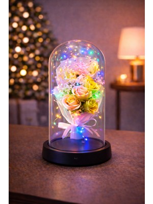 PremiumPort Renkli LED Işıklı Çiçek ve Ayıcık Dekoratif Masa Üstü Obje