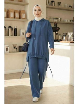 İlkimay.com Kapüşonlu Tunik Pantolon Takım 1682 - Indigo