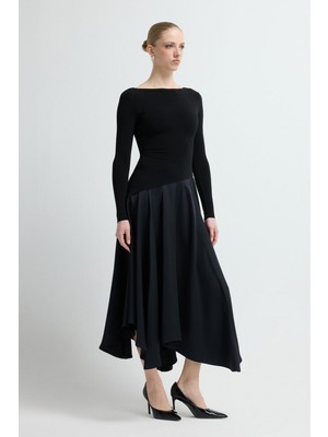 Adl Saten Uzun Kollu Elbise Siyah 12445896000
