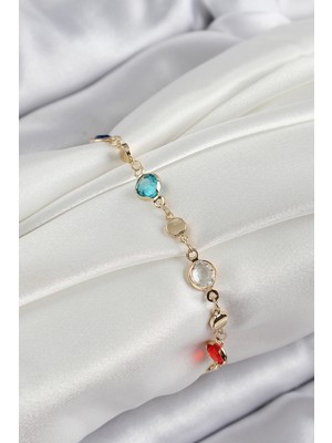 İlk El Grup Pirinç Karışık Renk Zirkon Taşlı Gold Renk Kadın Bileklik - TJ-BB7051 Iegtgrs-34