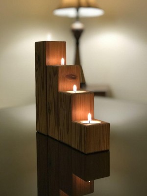 Dogal Ahşap Gürgen 4 Lü Şamdan Mumluk 20-15-10-5 cm Modern Tasarım