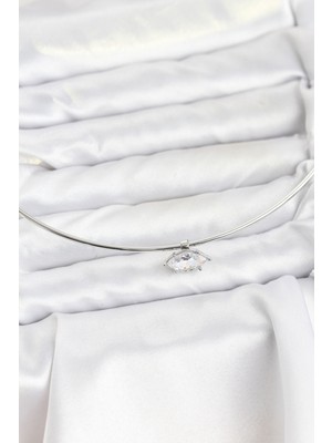 Nuveden Pirinç Gümüş Renk Choker Model Zirkon Taşlı Kadın Kolye - TJ-BKO10816 DIE-RSTG34