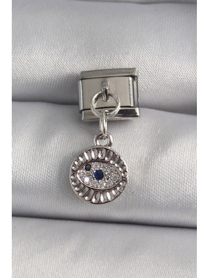 DS LLC 316L Çelik Gümüş Renk Sallantı Zirkon Taşlı Göz Model Nomination Charm - TJ-BC1157 Iegtgrs-3
