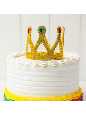 İlk El Grup Altın Işıltılı Pasta Tacı Pasta Üstü Taç Plastik Malzeme 8x8 cm Iegtgrs-34