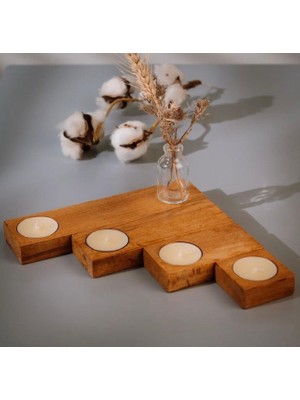 Dekoratif Şık Ahşap 4 Lü Mumluk,şamdan 5-10-15-20 cm Modern Tasarım - 1