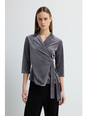 Love My Body Kadife Anvelop Bluz Gri 115L9428006