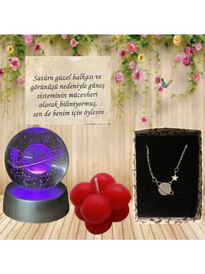 PremiumPort Renk Değiştiren LED Işıklı Satürn Kız Küre ve Bubble Mum Takımı