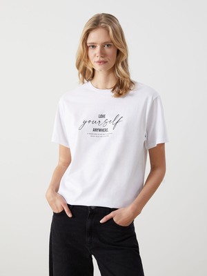 Lc Waikiki Yeni Sezon Bisiklet Yaka Baskılı Kadın Tişört