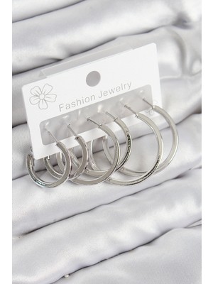 Nuveden Pirinç Halka Model Gümüş Renk Kadın Set Küpe - TJ-BKP11038 DIE-RSTG34