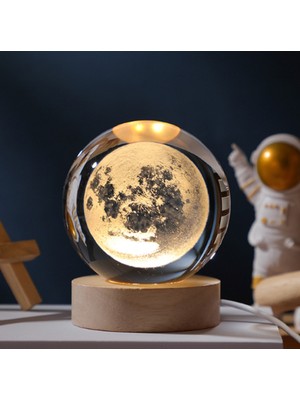 PremiumPort Kristal Toplu Ahşap Kablolu USB ve Gezegen Cam Küre Seti