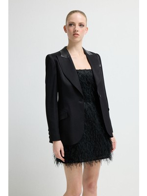 Adl Deri Garnili Mono Kapama Uzun Kol Ceket Siyah 11945568001