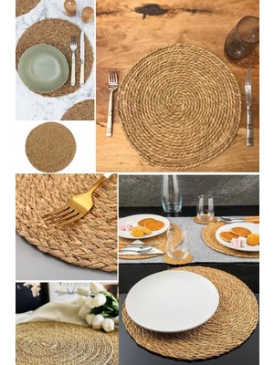 Munico 4'lü Amerikan Servis Set Dayanıklı Kaymaz Dokuma 35CM Placemat Runner Ahşap Hasır Yemek Servis Sunum
