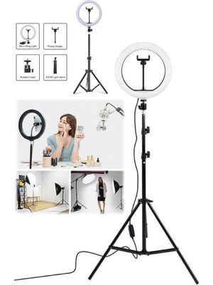 Munico Ledli Telefon Tutacaklı & Halka LED Aparatlı Canlı Yayın & Video Tiktok Videoları Için 2 Metre Halka