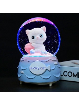 PremiumPort Işıklı Müzikli Sevimli Kedi Kar Küresi, Püskürtmeli, Hediye Seçeneği