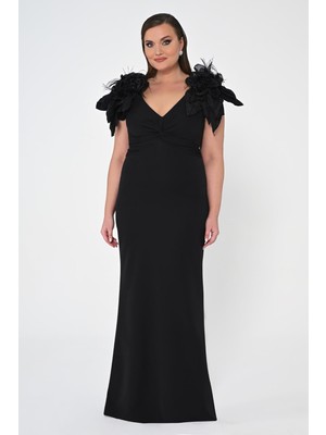 ALFABETA Kadın Saten Degaje Sade Normal Kalıp Siyah Abiye & Mezuniyet Elbisesi AB6664-SİYAH