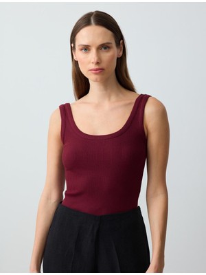 Jimmy Key Bordo Dar Kesim Askılı U Yaka Örme Atlet