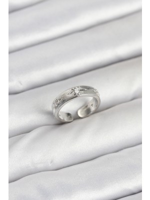 DS LLC Pirinç Gümüş Renk Zirkon Taşlı Kutup Yıldızı Model Kadın Yüzük - TJ-BYK3899 Iegtgrs-34