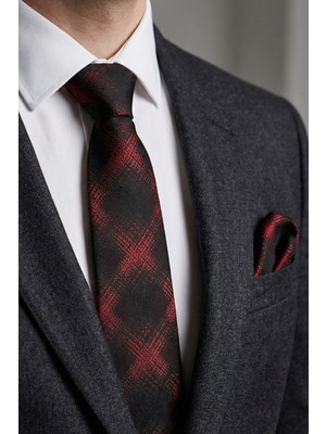 Milleniva Ekose Kırmızı Kravat & Mendil