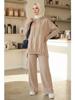 İlkimay.com Kapüşonlu Tunik Pantolon Takım 1682 - Vizon
