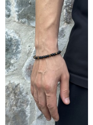 HERİF Erkek Kaplangözü ve Oniks Doğal Taşlı 20+2cm Ayarlanabilir Çelik Bileklik