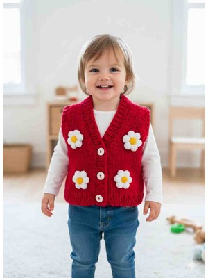A&D Handmade El Örgüsü Çiçek Motifli Bebek/çocuk Yelek