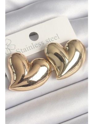 Nuveden Pirinç Gold Renk Bomba Kalp Model Kadın Küpe - TJ-BKP10236 DIE-RSTG34