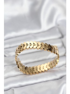 İlk El Grup 316L Çelik Başak Model Kadın Kelepçe Bileklik - TJ-BB8070 Iegtgrs-34