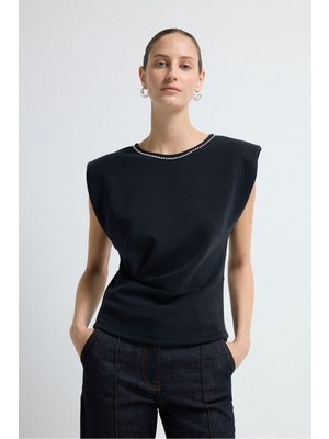 Adl Yakası Taşlı Bluz Lacivert 11546057000