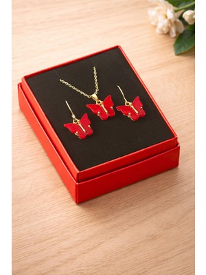 İlkyaz Fashion Kelebek Polyester Kutulu Kolye Set