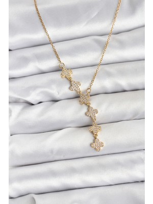 Die Grup 316L Çelik Zincir Gold Renk Yonca Model Kadın Kolye - TJ-BKO10674 DIE-RSTG34