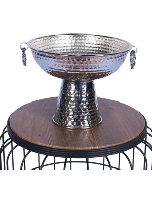 Yapay Çiçek Sitesi Metal Dekoratif Ayaklı Sunumluk Çiçeklik Küpeli Gümüş 19 cm