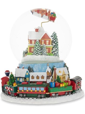 PremiumPort Müzikli Su Küresi, Noel Baba ve Tren Temalı, Parlak ve Eğlenceli Dekorasyon